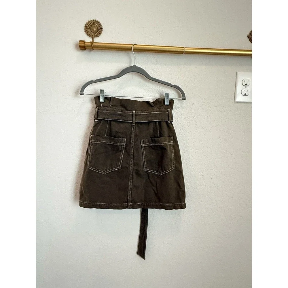 Free People Green Cotton Twill High Rise Belted Mini Skirt Pockets Zip Sz 2
